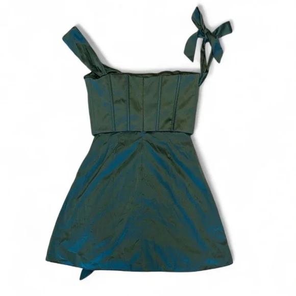Oh Polly off shoulder corset mini dress in teal - Picture 4 of 6